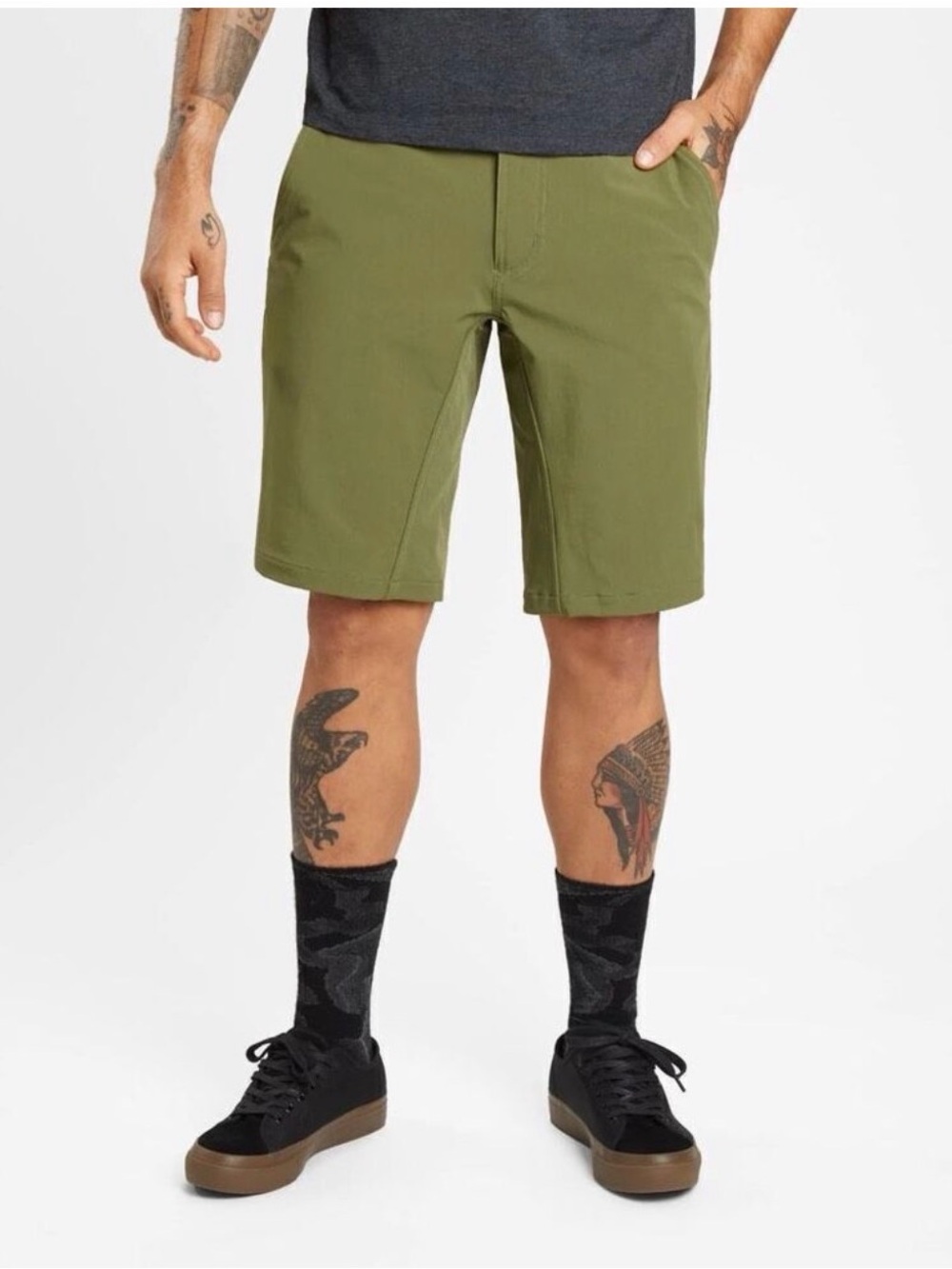 Lululemon 34 w/stretch Olive Green Men's Shorts - Picture 7 of 8